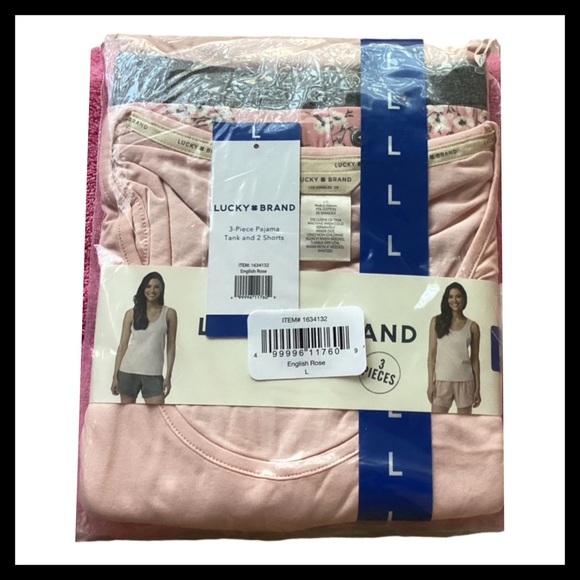 LUCKY BRAND 3-piece Pajama Short Set Pink & Grey - Picture 5 of 7